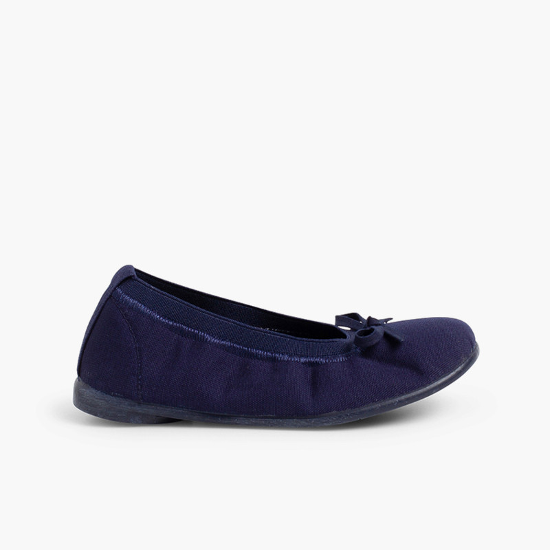Ballerines pour Fille et Femme avec Élastique et Ruban Bleu Marine