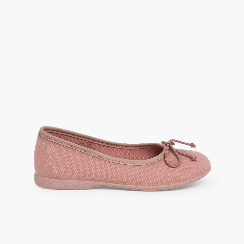 Ballerines pour Fille et Femme en Toile avec Ruban Rose Pâle