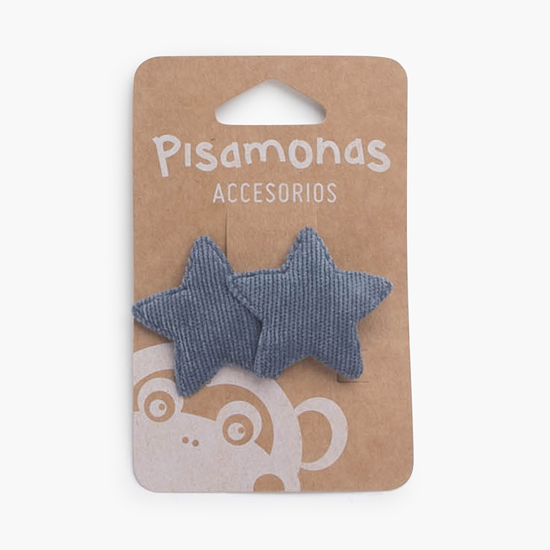 Barrette pour cheveux double étoile en velours côtelé Bleu de France