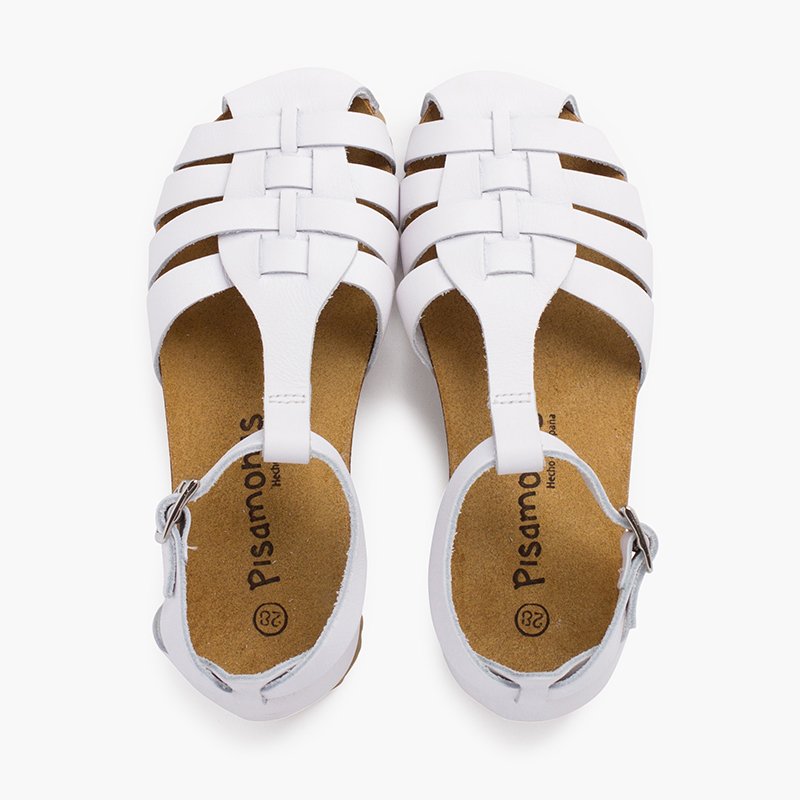 Sandales cuir femme et enfant semelle bio Blanc