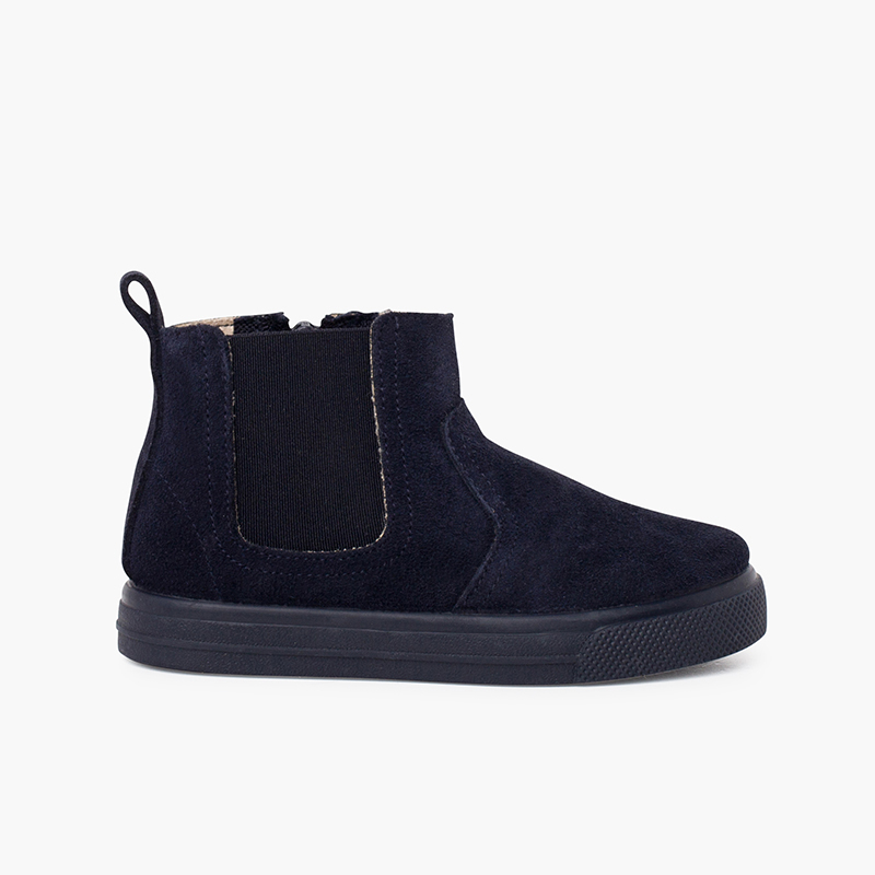 Bottines à semelle large avec zip et élastique pour enfants Bleu Marine