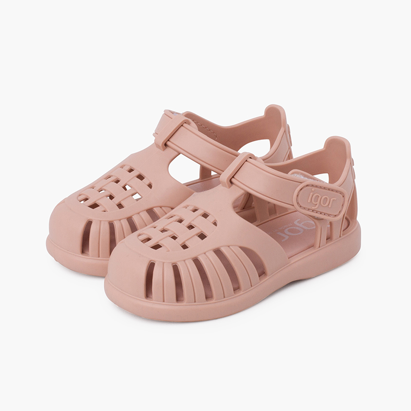 Sandales plastique à fermeture scratch Tobby Solid Rose Pâle
