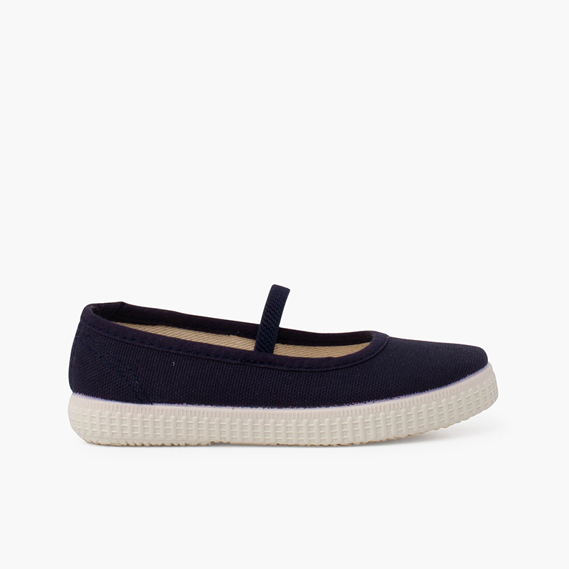 Ballerines pour Fille en toile écologique avec bande élastique semelle tennis Bleu Marine