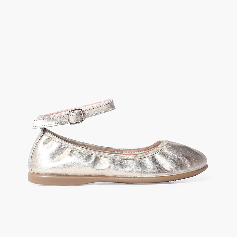 Ballerines en cuir élastiqué avec fermeture bracelet Champagne