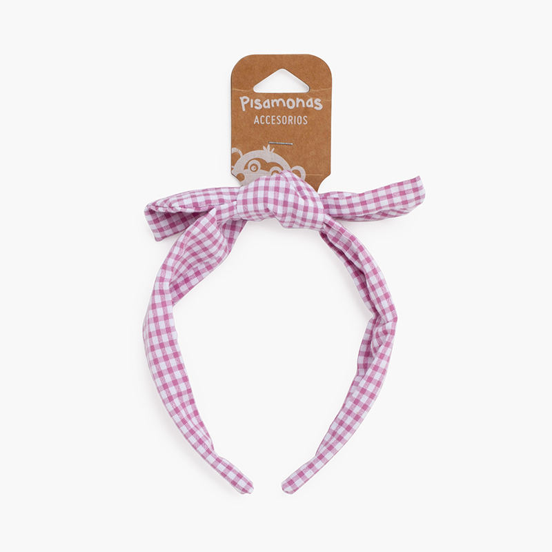 Bandeau turban nœud Vichy Rose