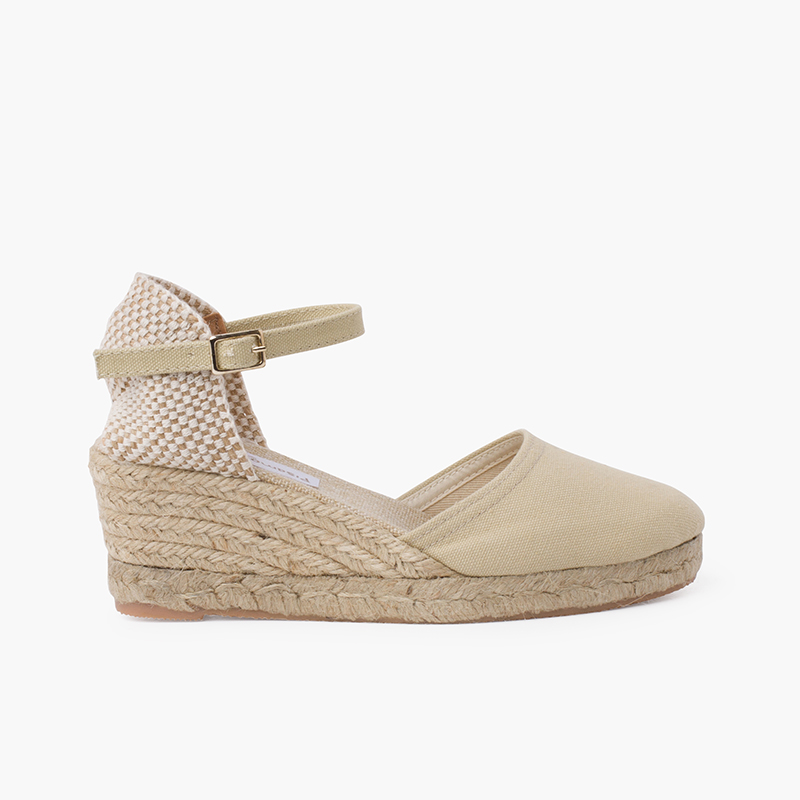 Espadrilles femme compensées à boucle Beige