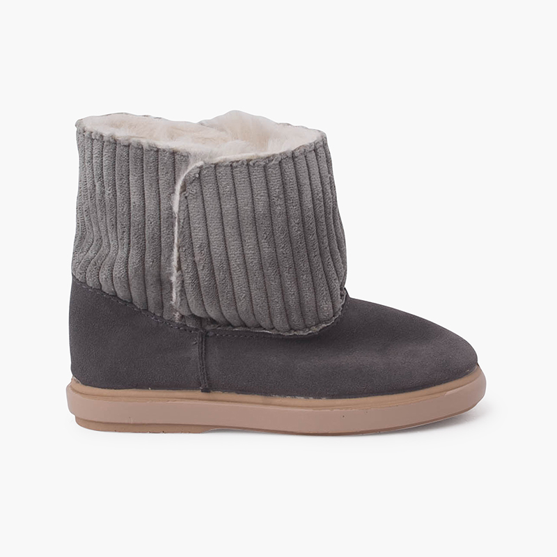 Bottes en velours côtelé et suéde avec doublure en peau de mouton Gris