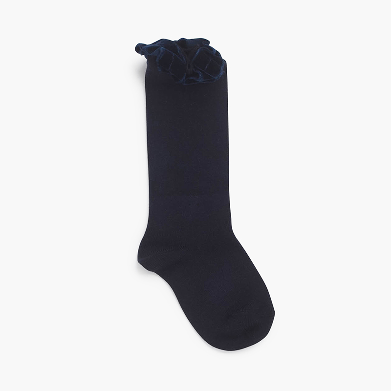 Chaussettes à volants en velours Bleu Marine