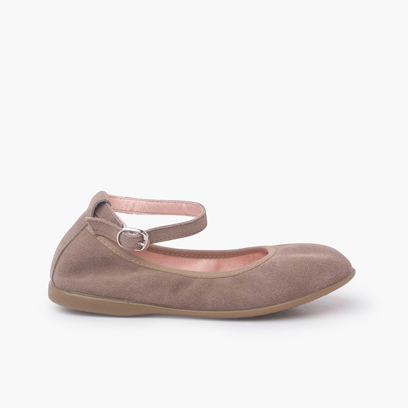 Ballerines souples en daim à bride Taupe
