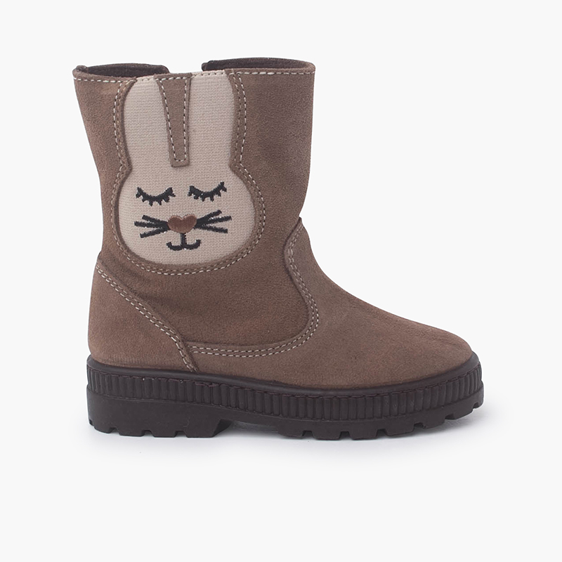 Bottes en suède élastique lapin Taupe