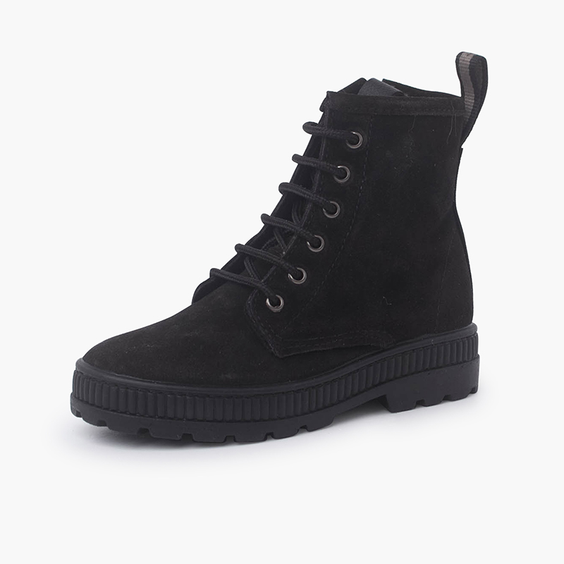 Bottes en suède pour enfants style militaire Noir