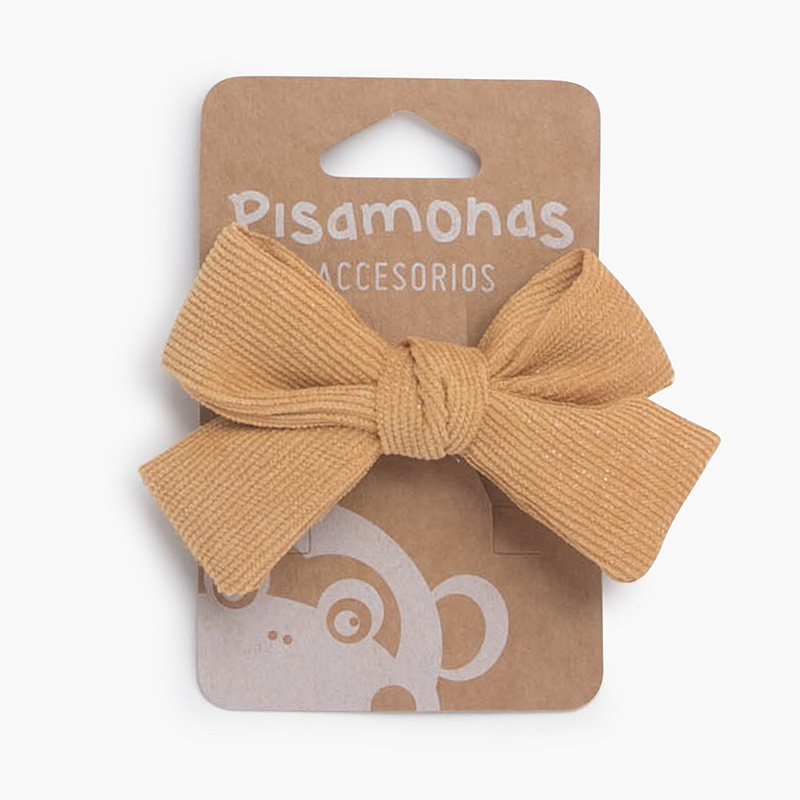 Clip bec de canard nœud en micro velours côtelé Moutarde