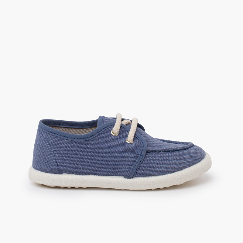 Chaussures bateau toile éco semelle blanche Bleu denim