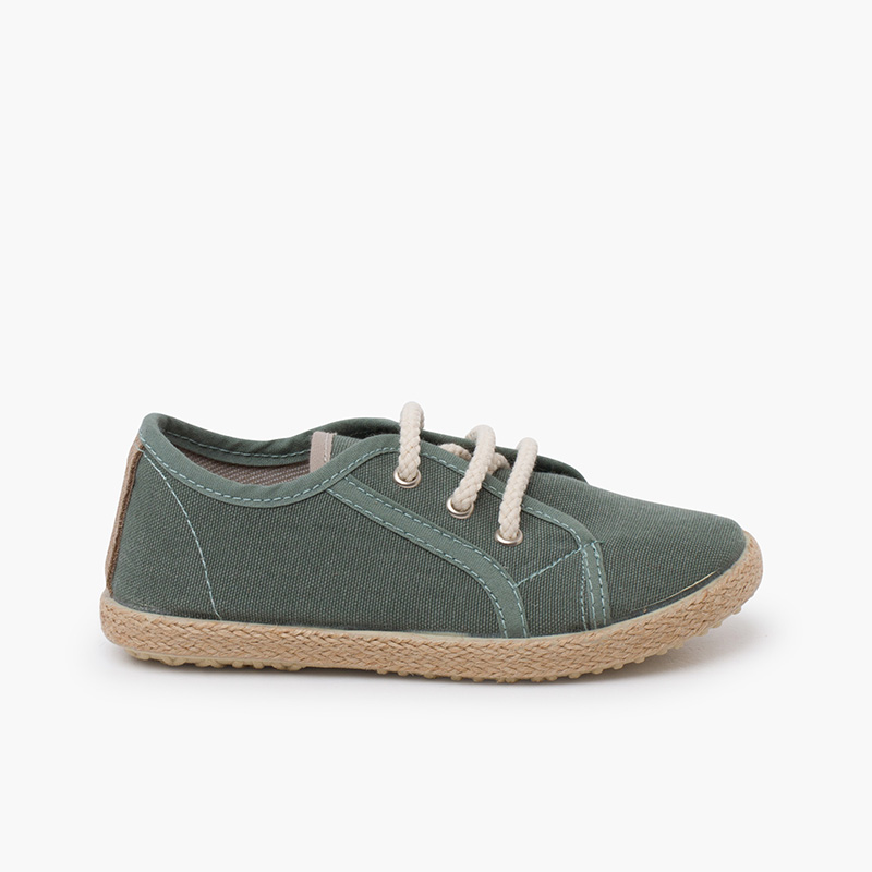 Baskets toile lacets semelle espadrille vert eucalyptus
