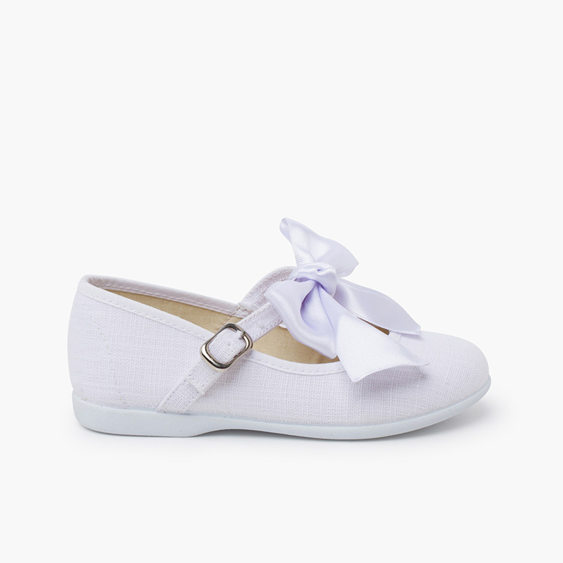 Chaussures babies cérémonie toile nœud satin Blanc