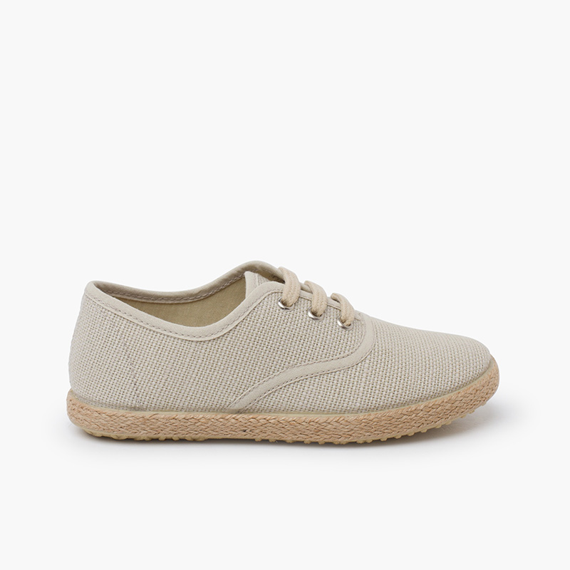 Baskets lin lacets en lin semelle espadrille Beige