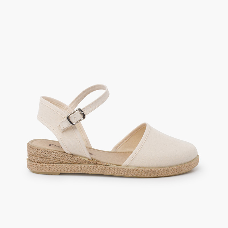 Espadrilles compensées fermeture à boucle Écru