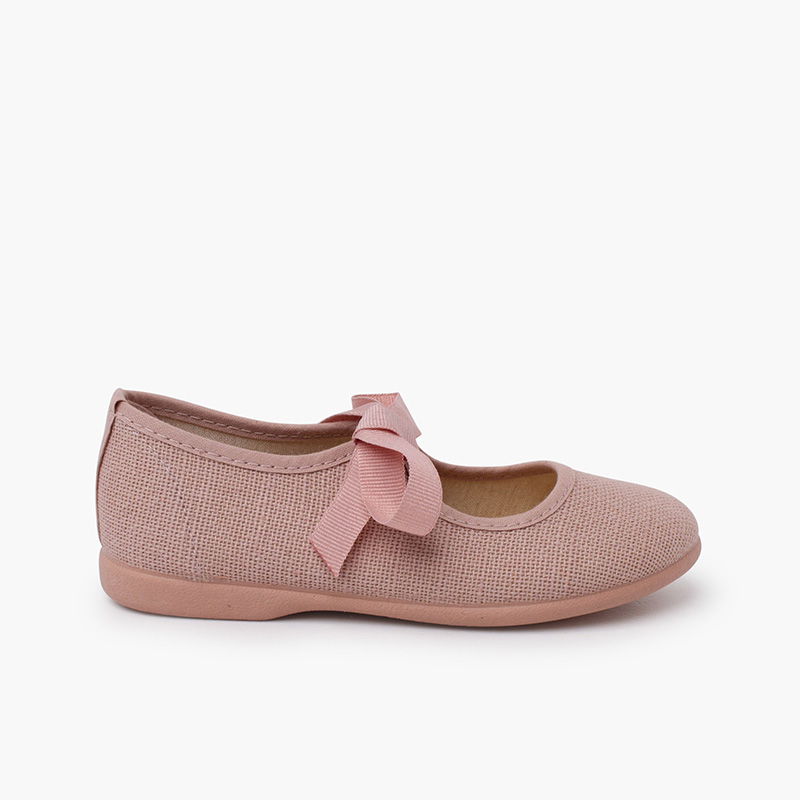 Chaussures babies en lin avec nœud faya Rose Claire