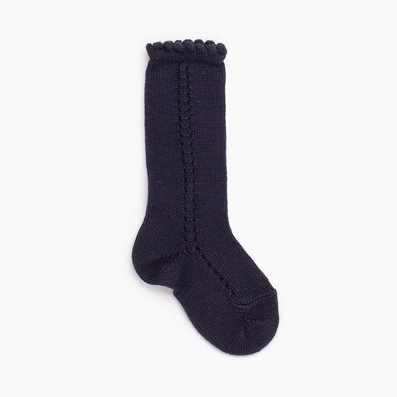 Chaussettes avec motif tricoté sur le côté Bleu Marine