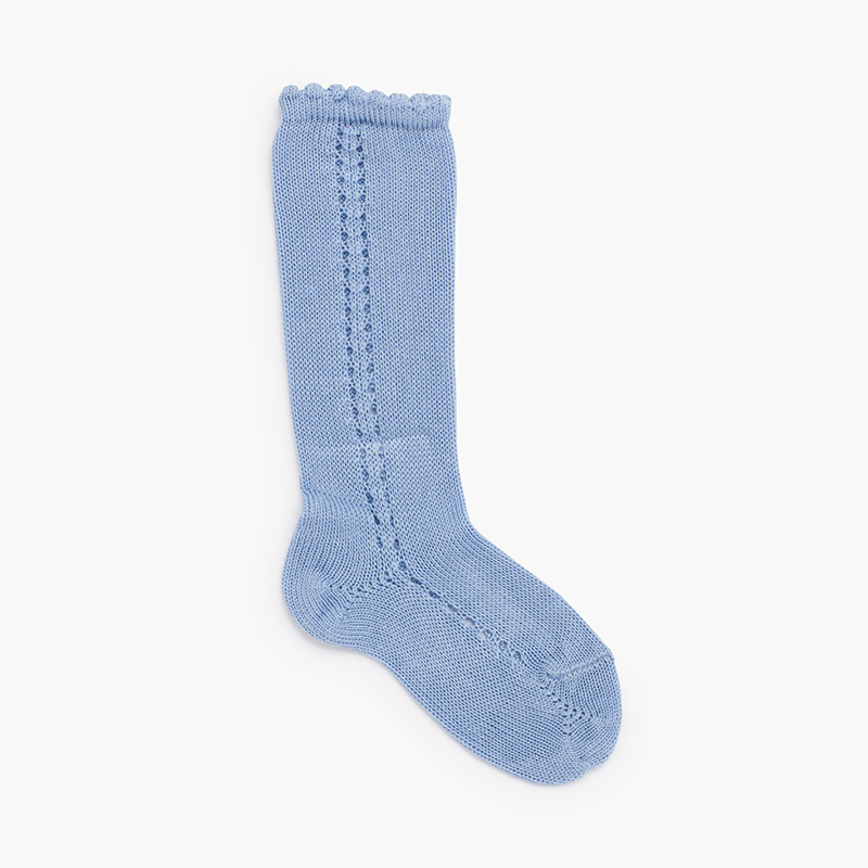 Chaussettes avec motif tricoté sur le côté Bleu clair