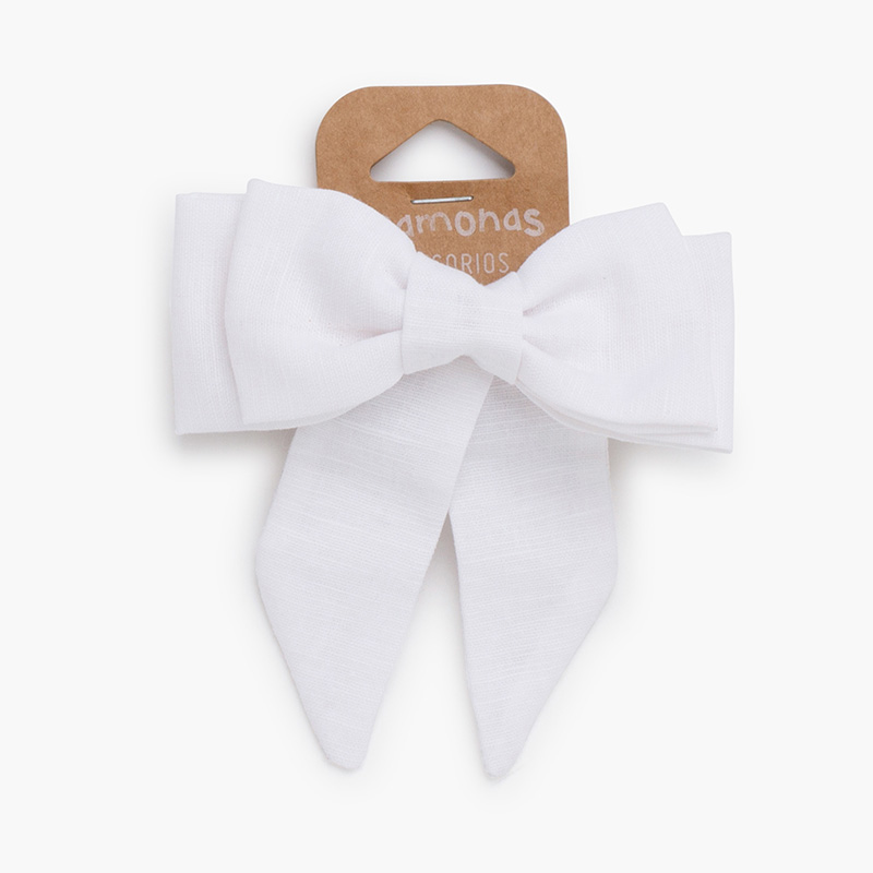 Barrette avec nœud de lin Blanc