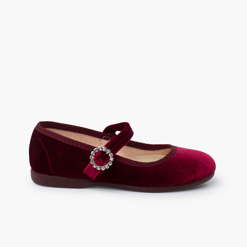 Chaussures babies velours boucle bijou Bordeaux