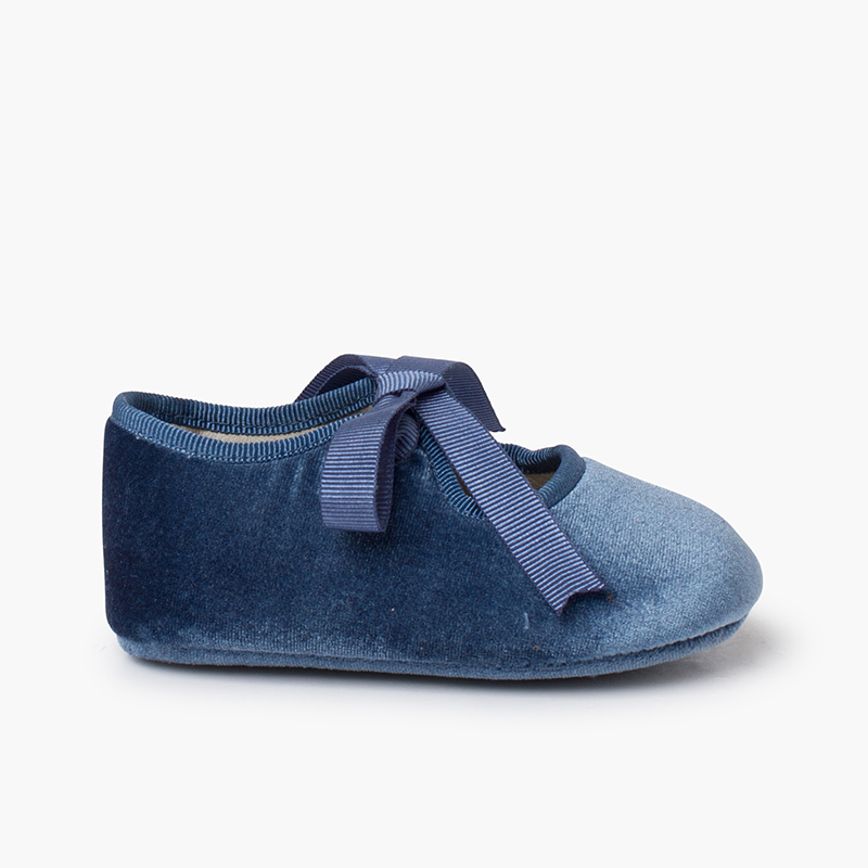 Babies velours ruban faya Bleu de France