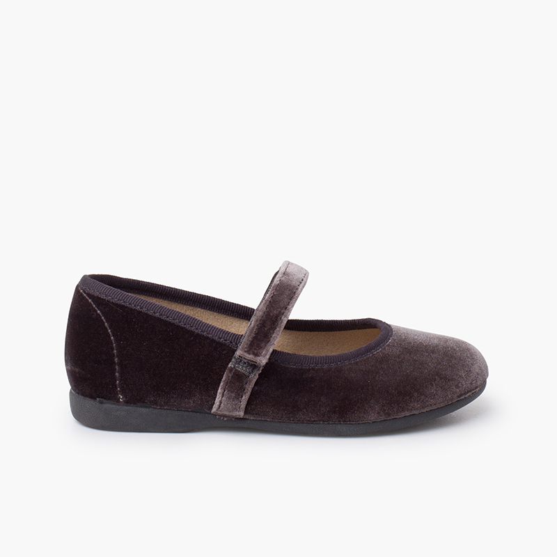 Babies velours fille bride fine à scratch Gris