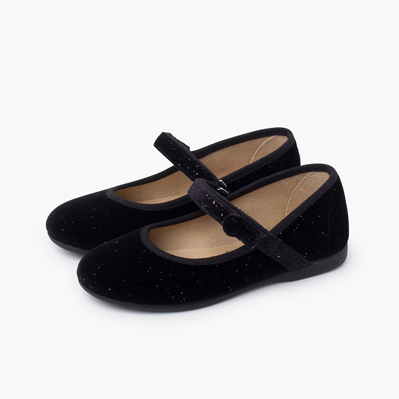 Babies velours brillant bouton Noir