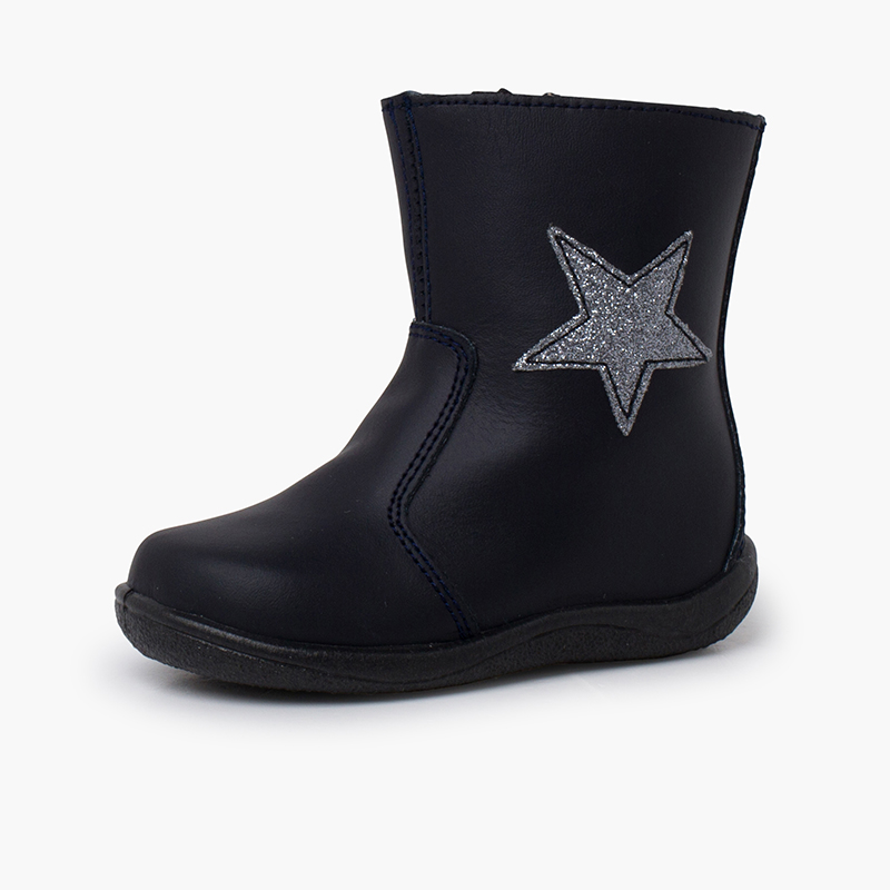 Bottes fille étoile cuir lavable Bleu Marine