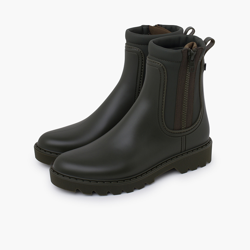 Bottines pluie femme doublure intérieure douce Kaki