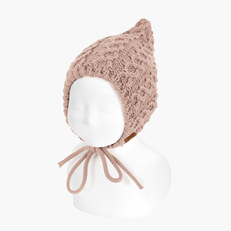 Bonnet bébé grosse maille Rose poudré