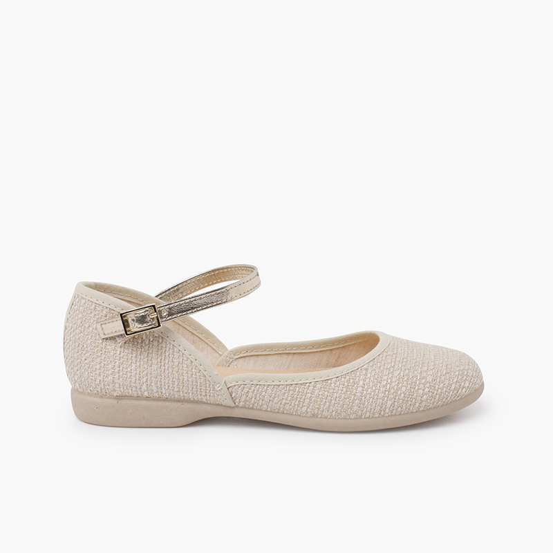 Babies ouvertes en lin avec bracelet métallique Écru