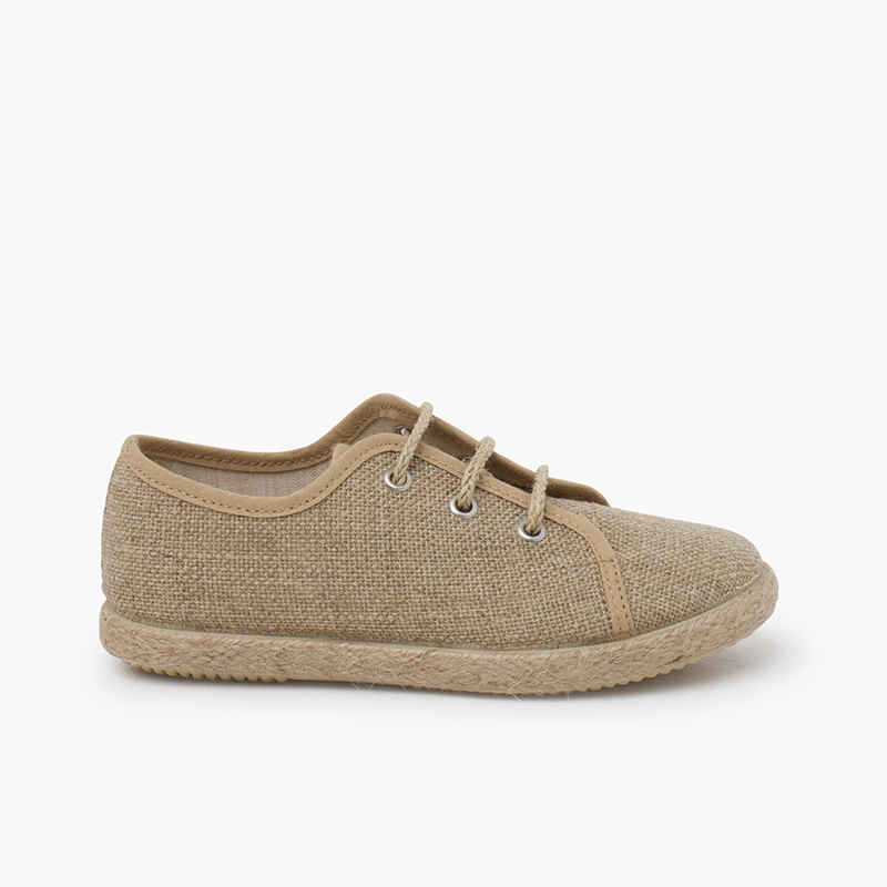 Derbies enfants lin lacets jute Naturel