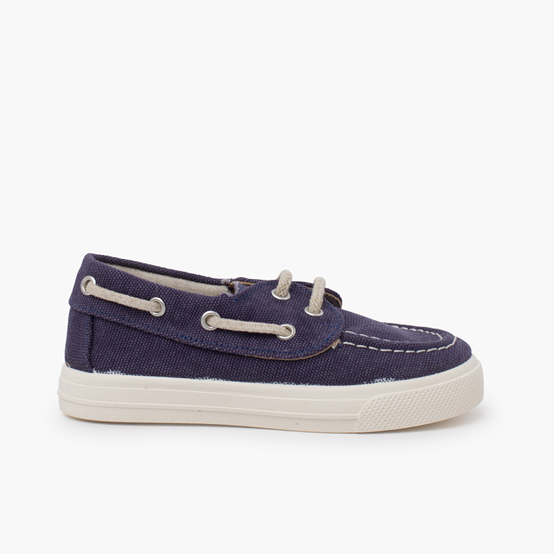 Chaussures bateau d'été enfants toile bio Bleu Marine