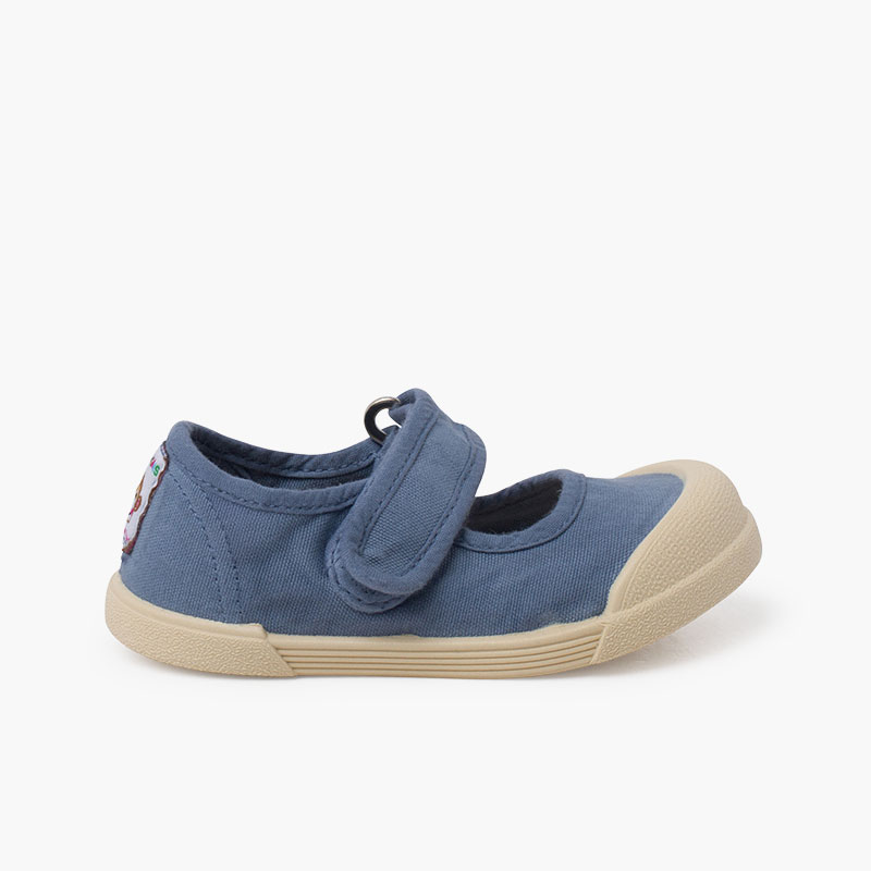 Chaussures babies barefoot souples toile Bleu