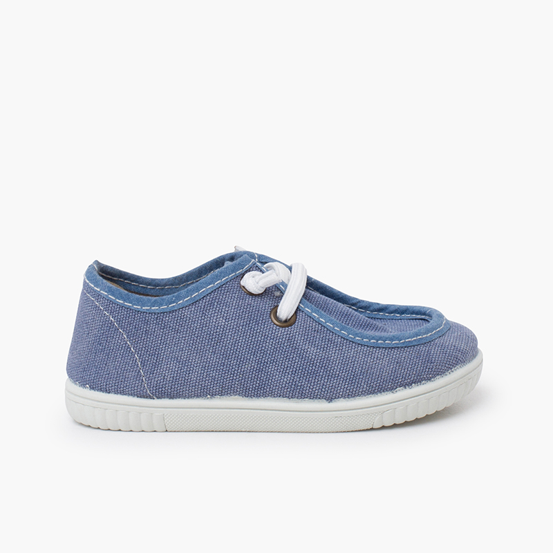 Chaussures bateau wallaby semelle fine lacets élastiques  Bleu denim