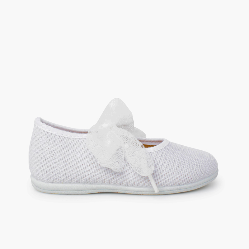 Ballerines laçage tulle plumetis Blanc