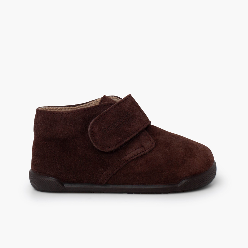 Bottines barefoot suède fermeture scratch Marron