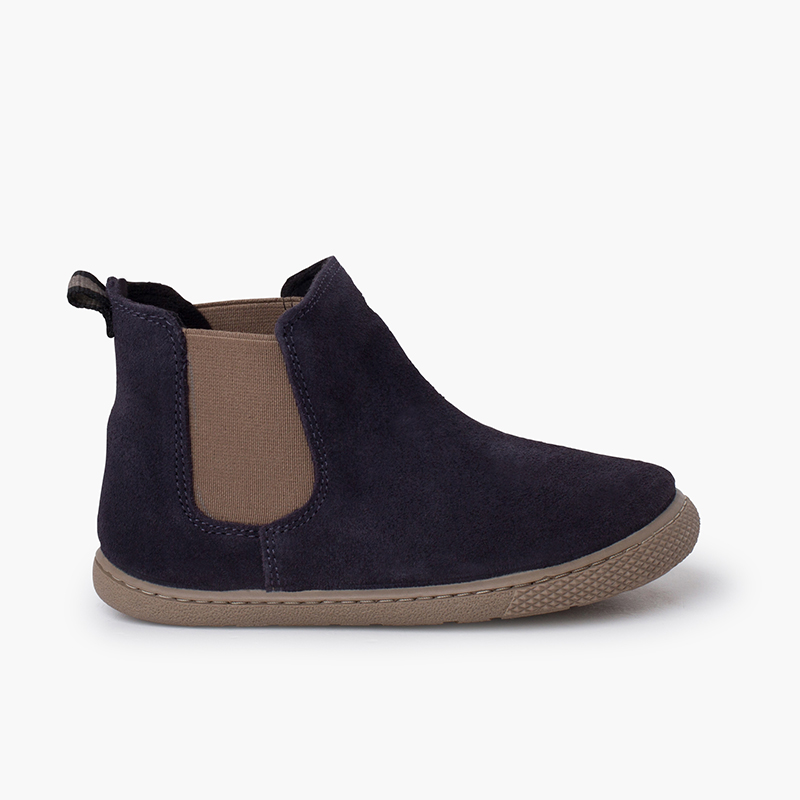 Bottes barefoot cuir suédé style Chelsea Bleu Marine