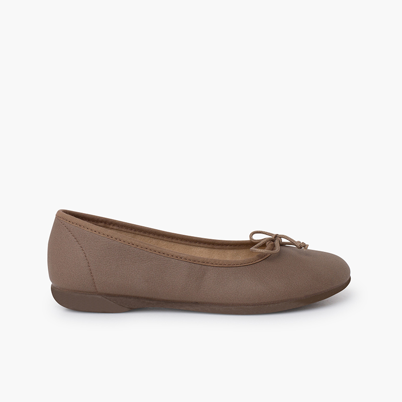 Ballerines petit nœud flexibles cuir végan Taupe