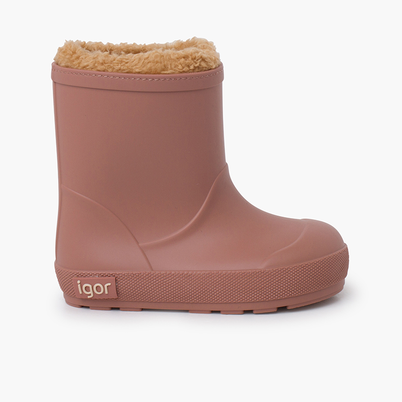 Bottes de pluie barefoot doublure fausse fourrure Rose