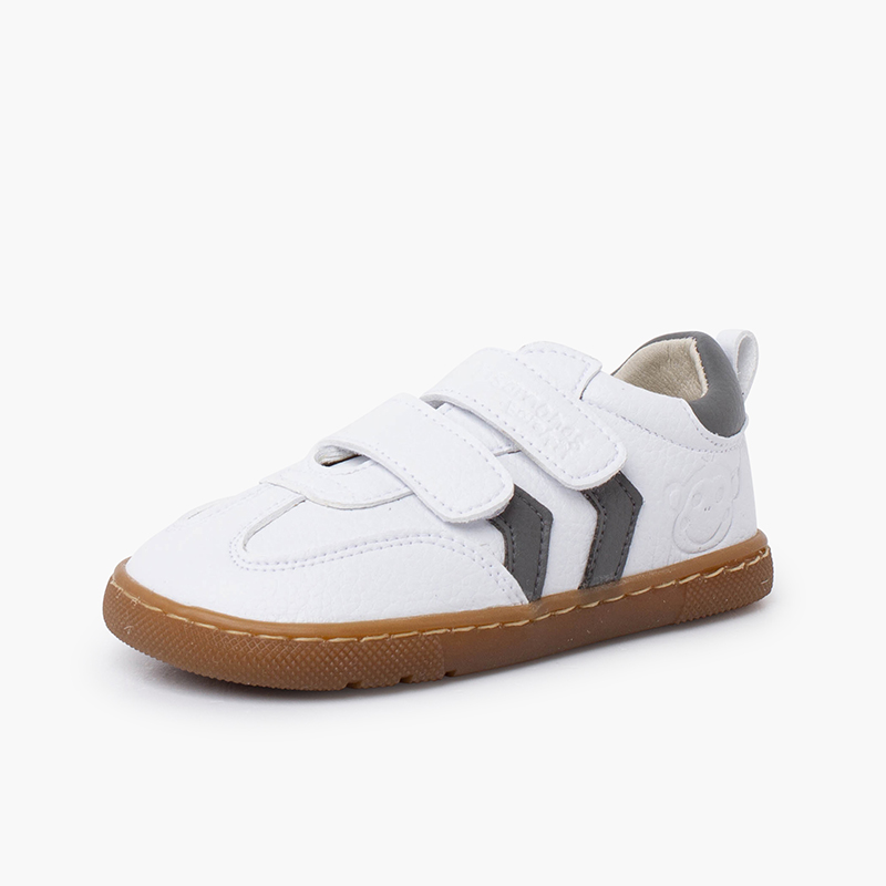 Baskets blanches barefoot enfants bandes latérales Gris