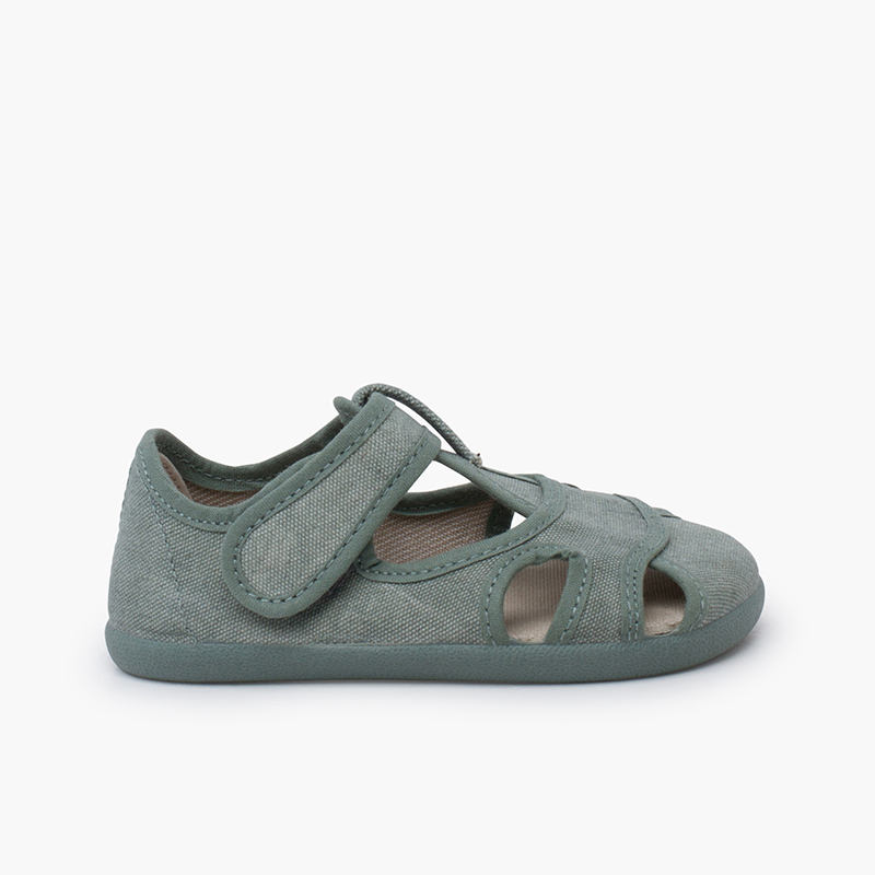 Sandales garçon barefoot toile lavée Vert