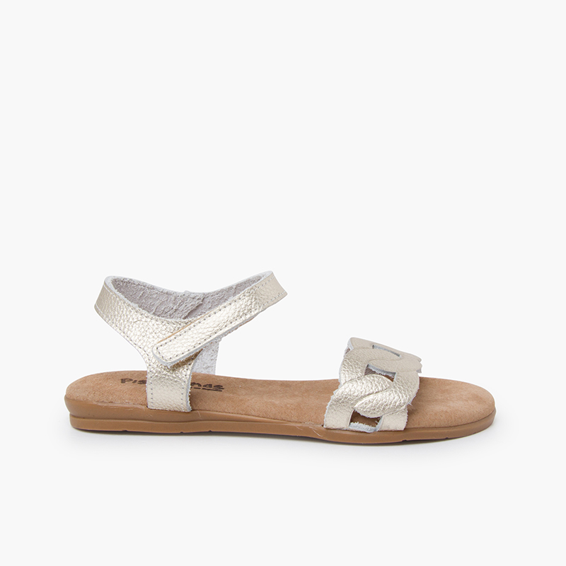 Sandales en cuir maillons bride à scratch Champagne