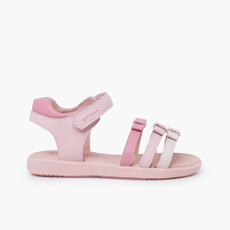 Sandalias niña Garvalin triple tira lacitos Rose