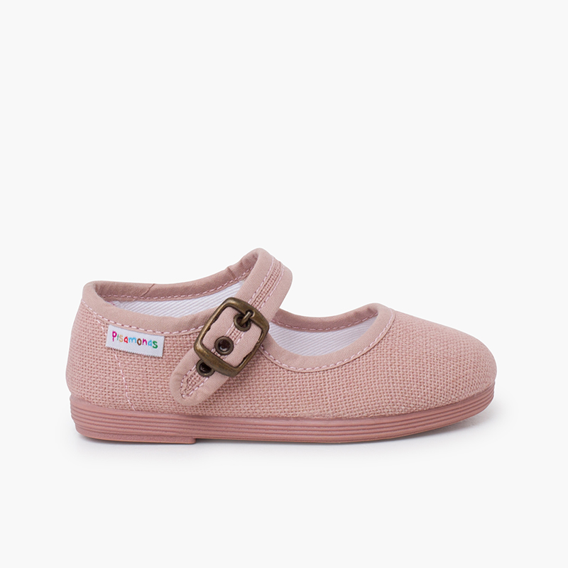 Chaussures babies flexibles lin boucle Rose Claire