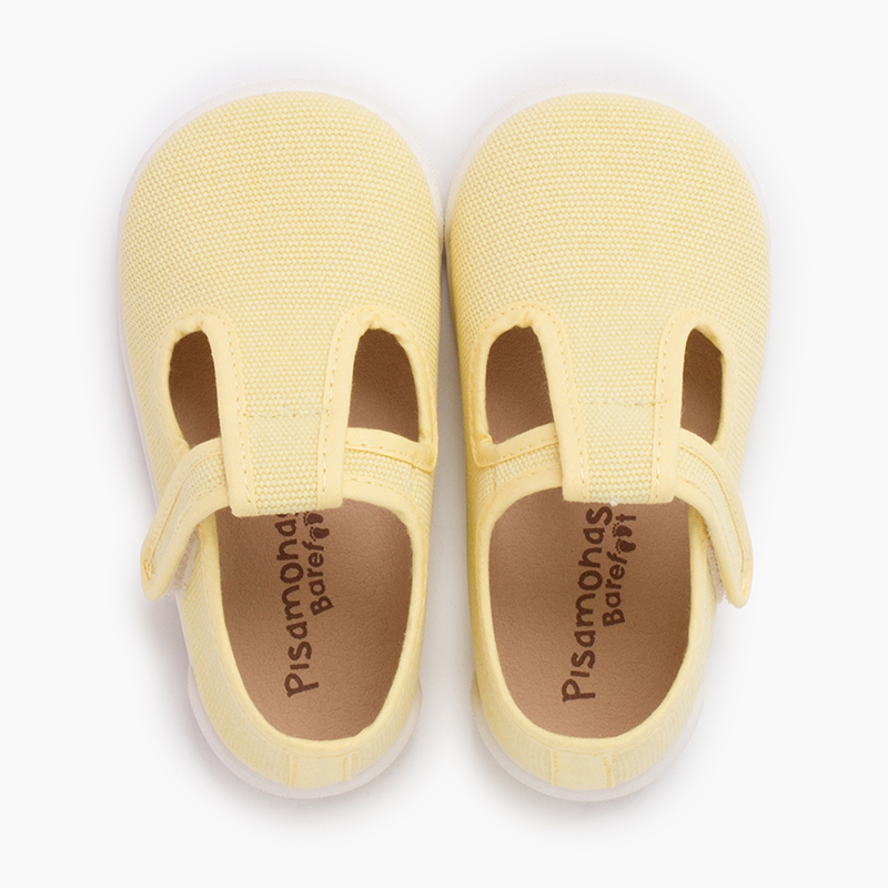 Chaussures salomés barefoot toile canvas à scratch Citron