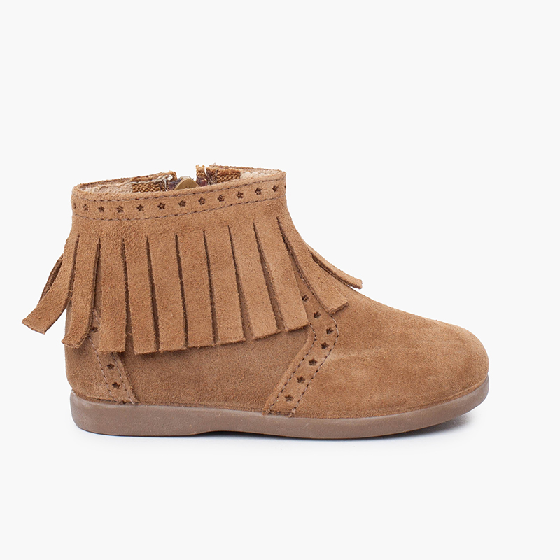 Bottes fille franges broguing fermeture éclair Taupe