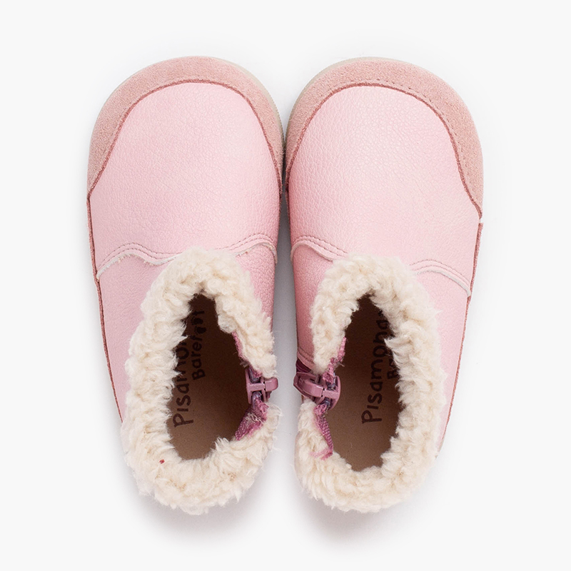 Bottes barefoot néocuir col fourrure mouton Rose